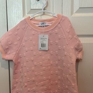 Lola + The Boys Pink Embossed Bow Short Sleeve Sweatshirt